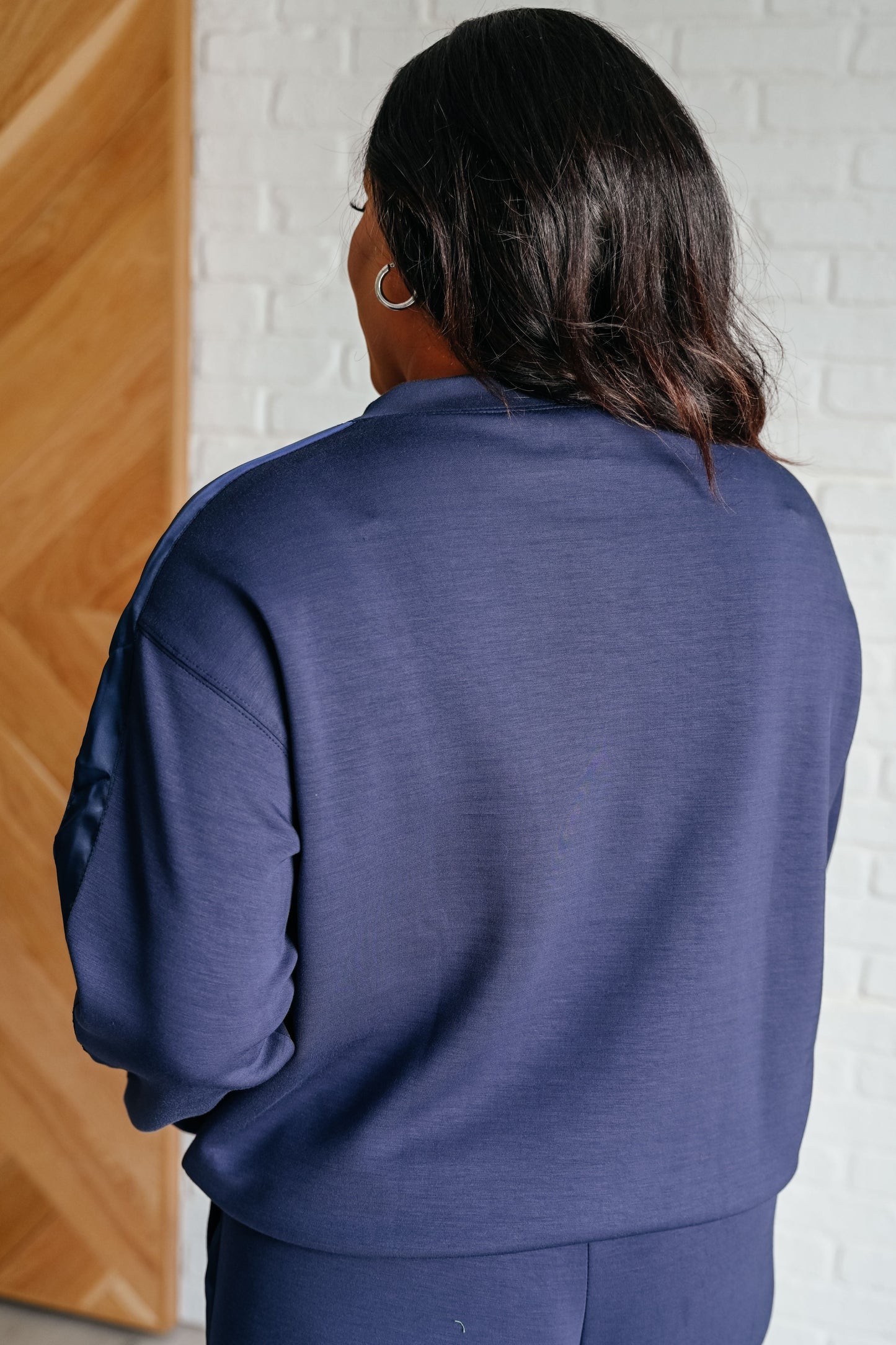 Tania | Satin stripe sweater in smoky navy
