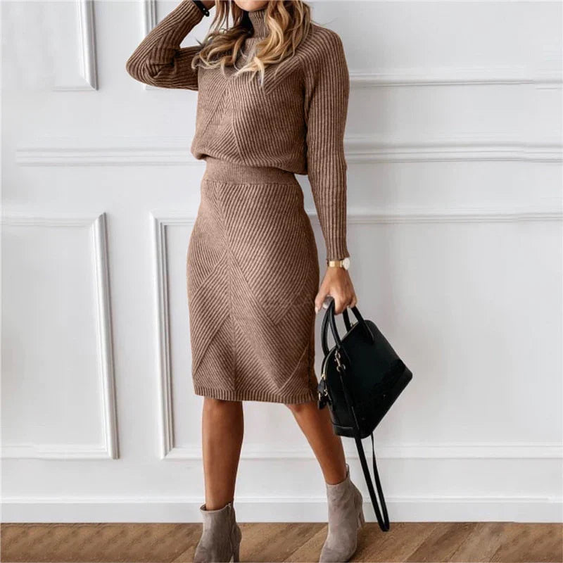 Felicidad | knitted two piece set with turtleneck sweater and pencil skirt