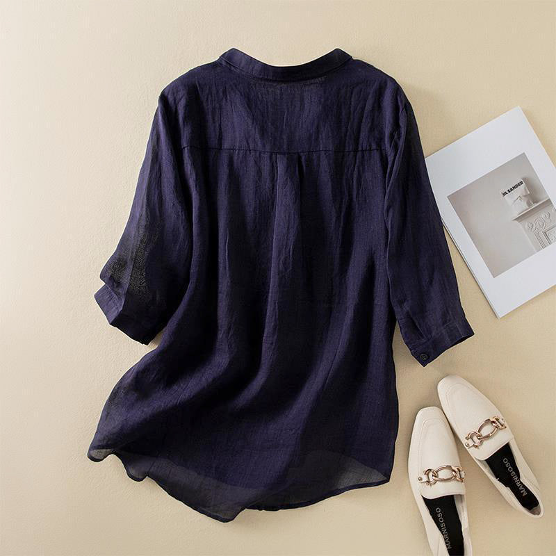 Rosario® | Casual Button-Down 3/4 Sleeve Cotton Blouse