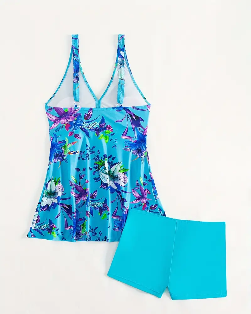 Angela® | Floral V-Neck High-Waisted Swim Dress