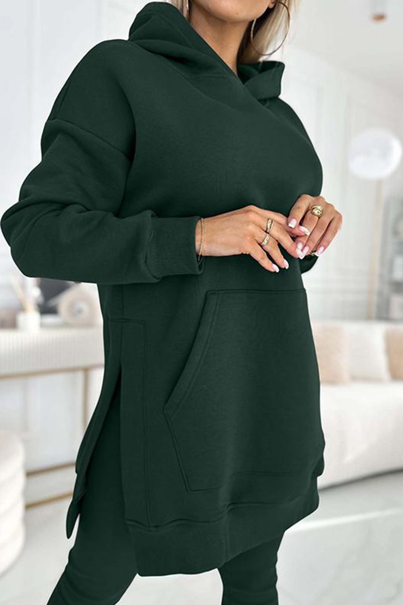Carla | Mid-Length Hooded Slit Leggings Suits