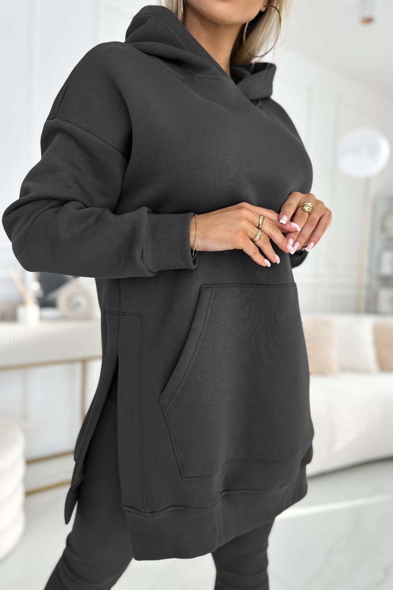 Carla | Mid-Length Hooded Slit Leggings Suits