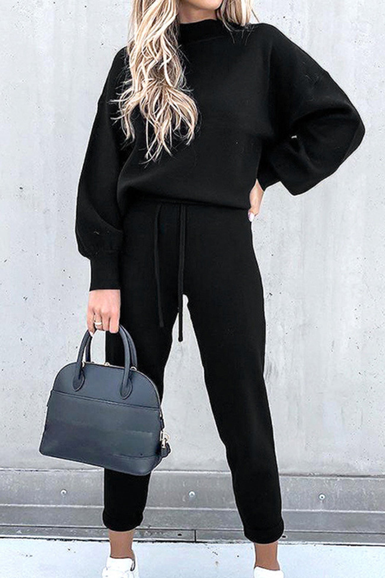 Astrid | Long sweatshirt pants suits with stand-up collar and puff sleeves
