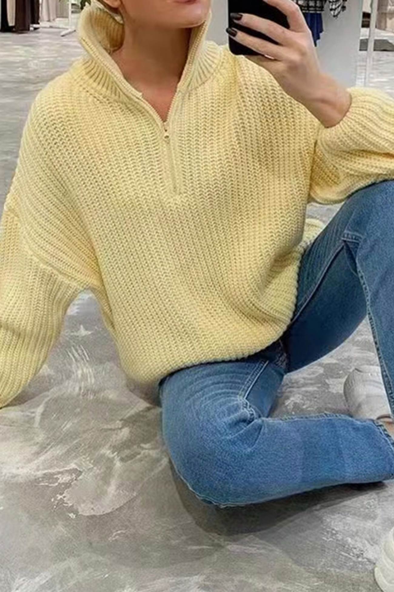 Daria | Pullover knit top with stand-up collar and zip