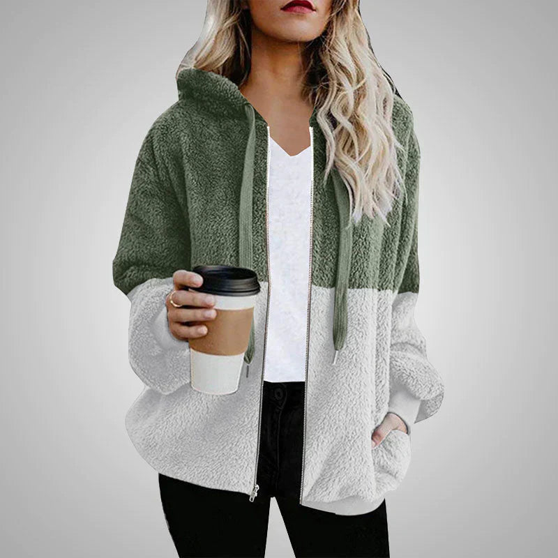 Evelyn | Teddy cardigan with a warm hood for women