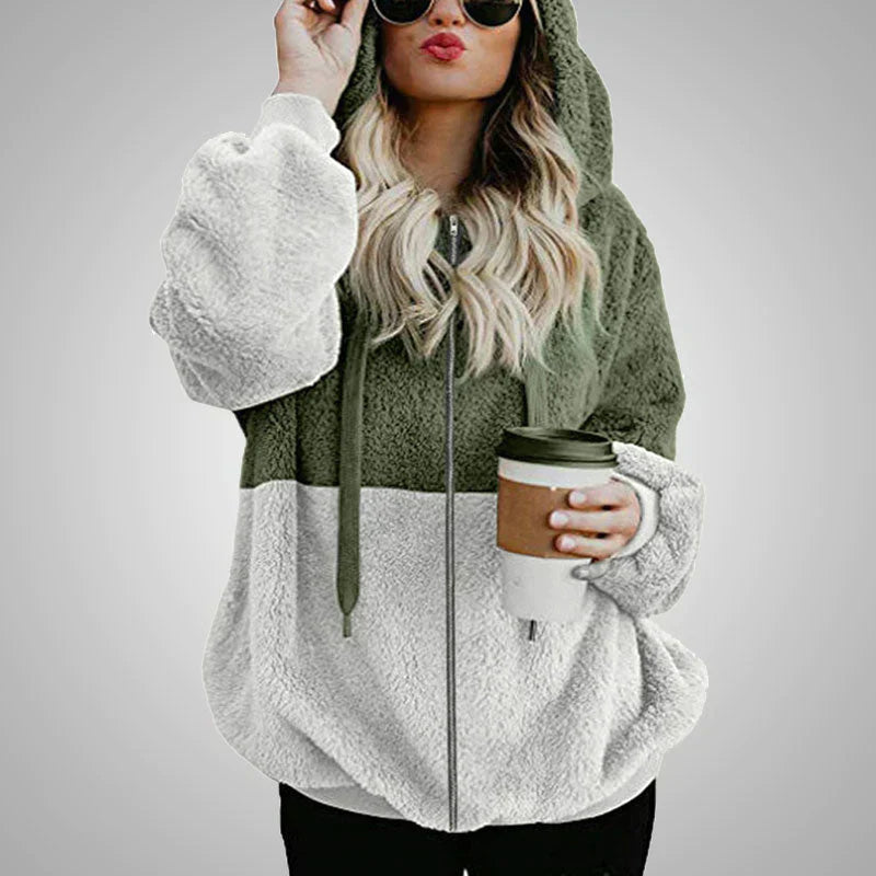 Evelyn | Teddy cardigan with a warm hood for women