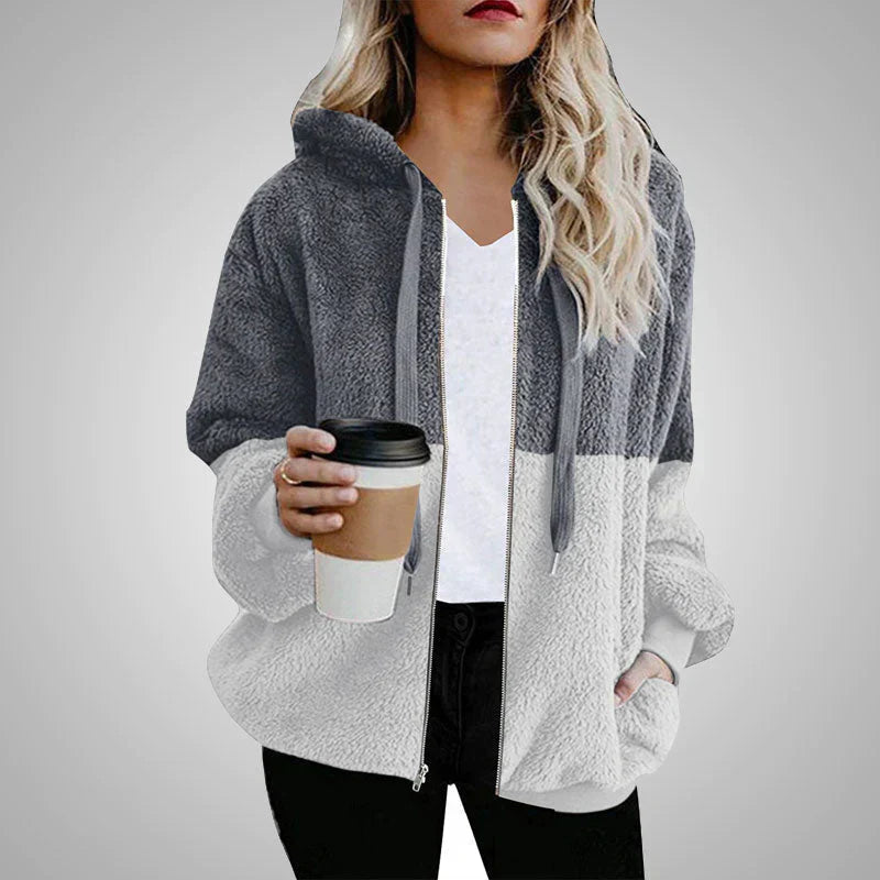 Evelyn | Teddy cardigan with a warm hood for women