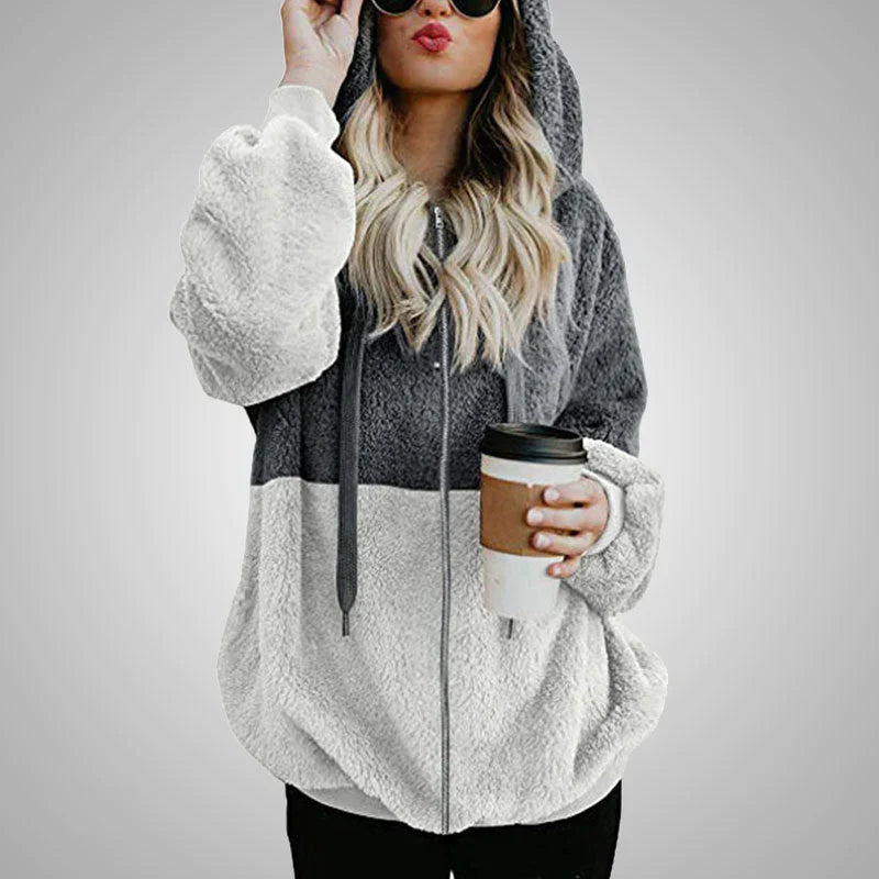Evelyn | Teddy cardigan with a warm hood for women