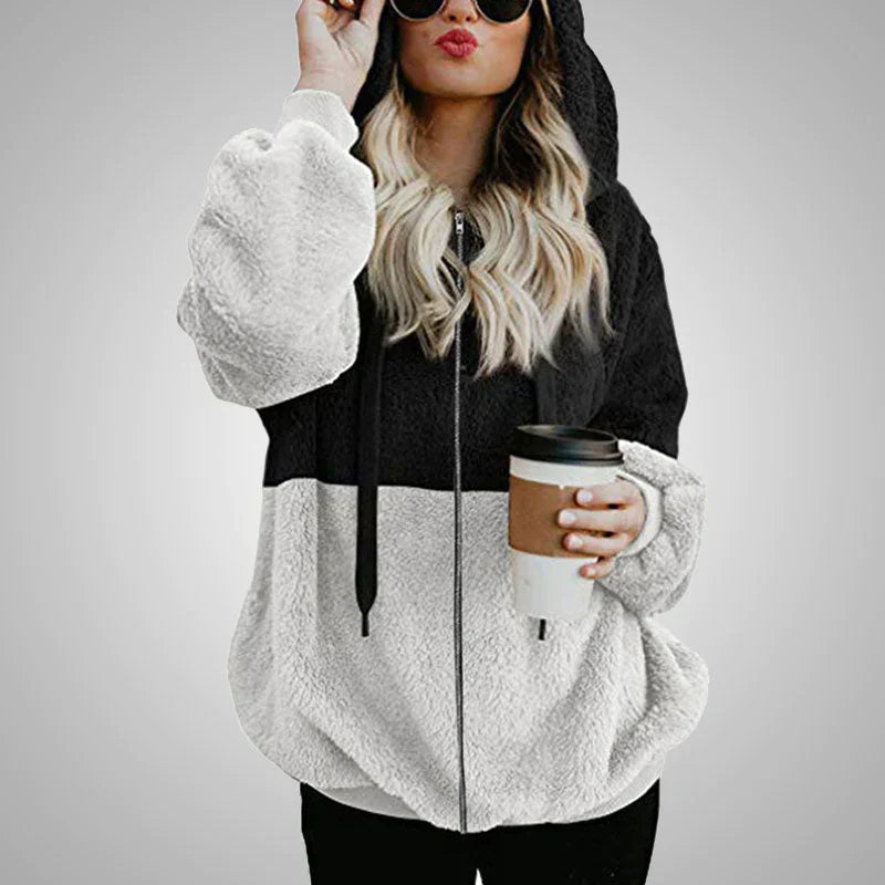 Evelyn | Teddy cardigan with a warm hood for women