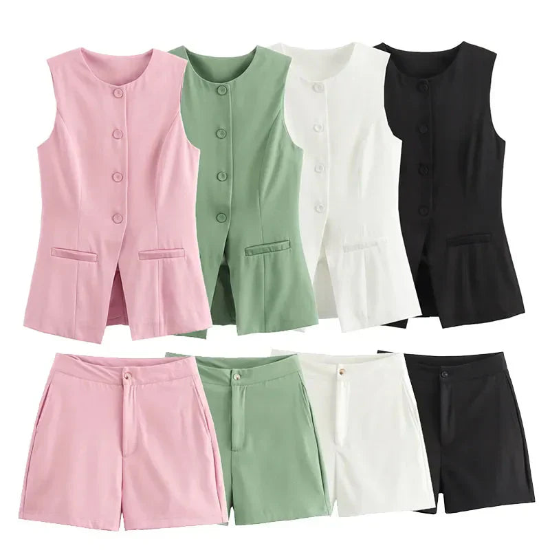 Patricia® | Elegant women's two-piece set vintage short sleeve button placket