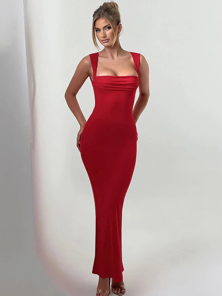 Pleated Sleeveless Evening Party Dress Elegant Sexy Bodycon Maxi Long Party Dress