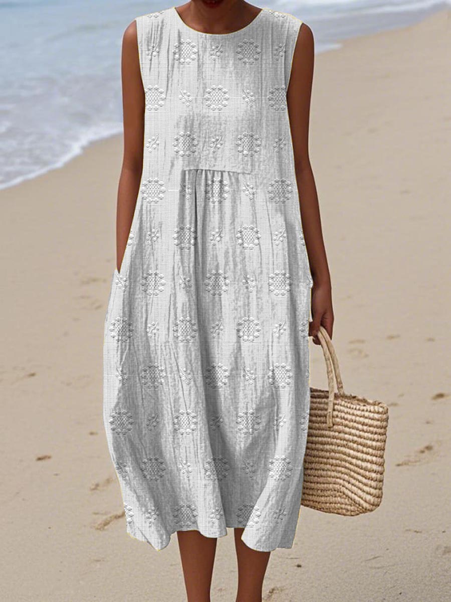Leonor® | Elegant sleeveless women's cotton dress with pockets
