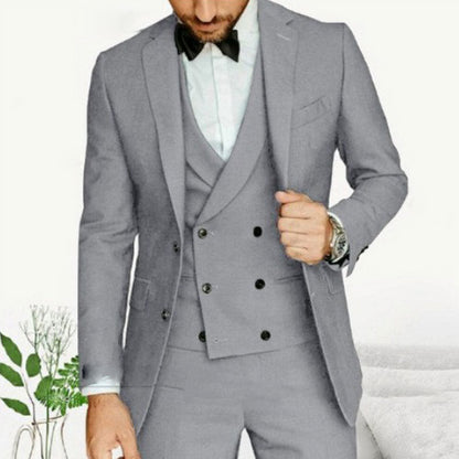 Men’s 3-Piece Suit Set With Single-Breasted Blazer and Double-Breasted Vest