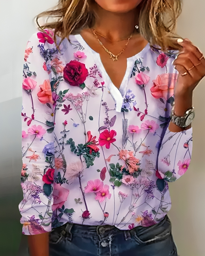 Valerie® | Cozy Floral Long Sleeve Blouse