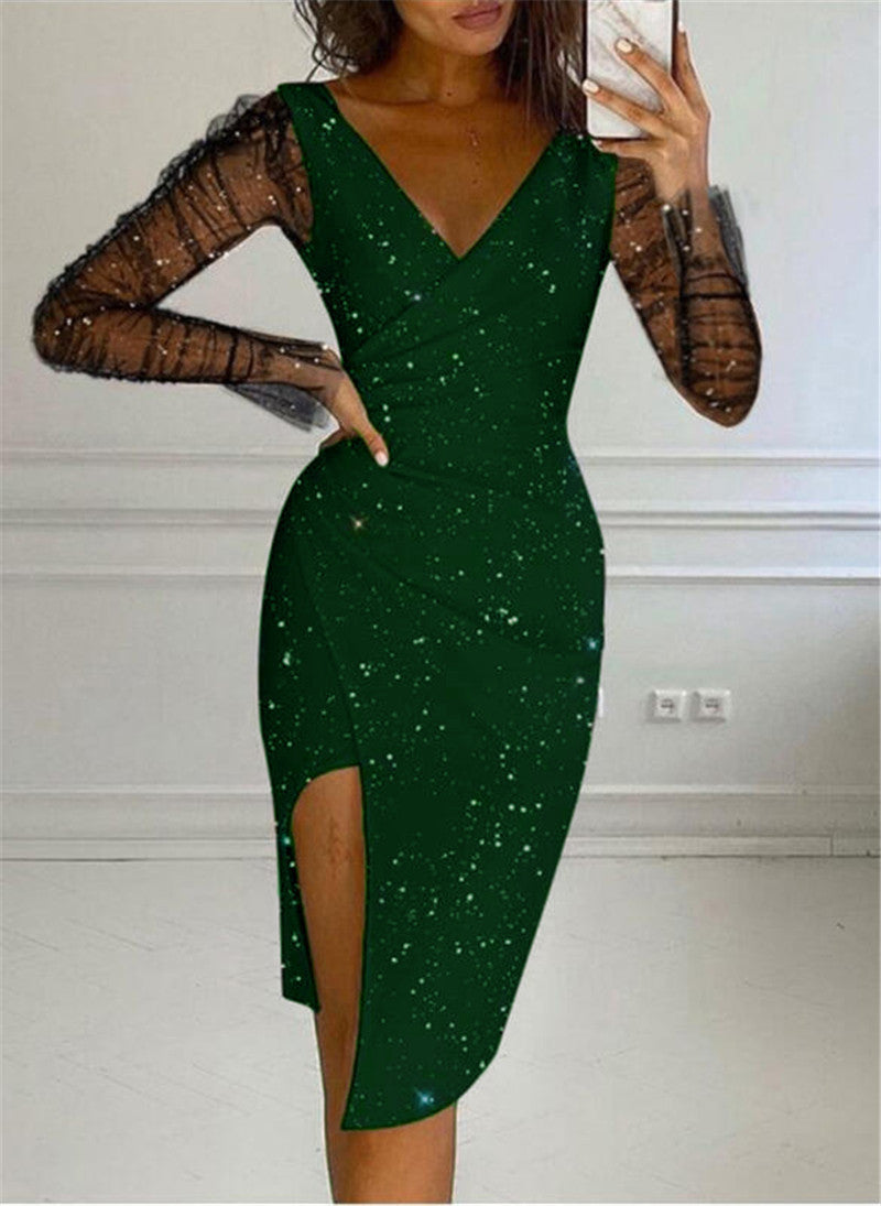 Ofelia® | Women'S Evening Dress With Transparent Sleeves And Glittering Star Motif