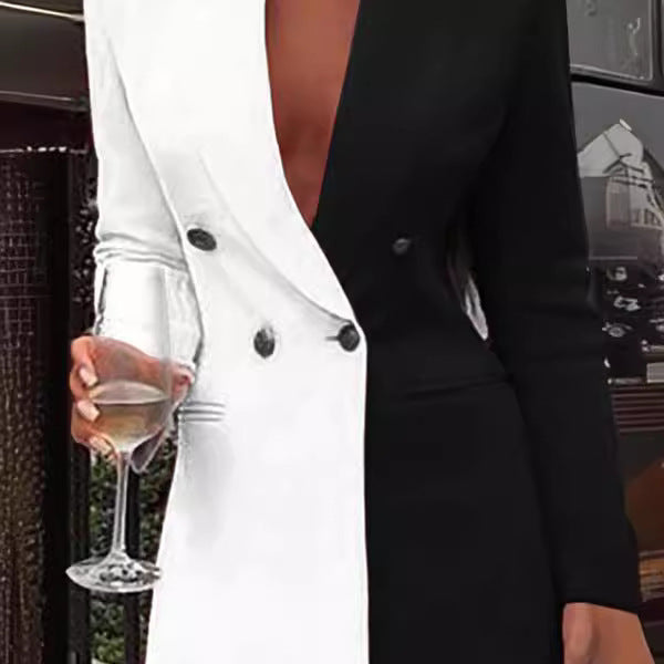 Gloria® | Women'S Blazer Dress With Asymmetric Color Design And Double Button Placket
