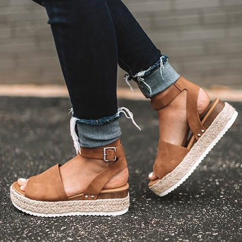 Lauren | Women’s Spring Buckle Ankle Strap Flatform Sandals