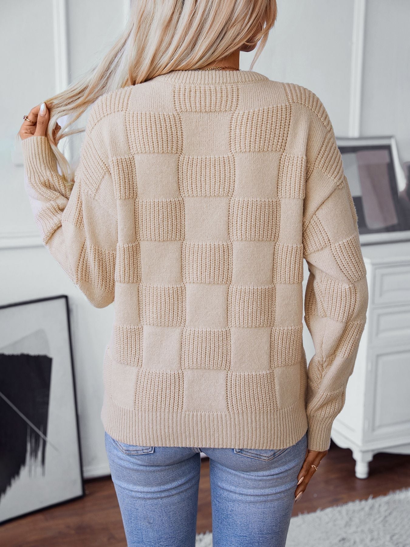 Frida | Chunky knit sweater with a checkerboard pattern