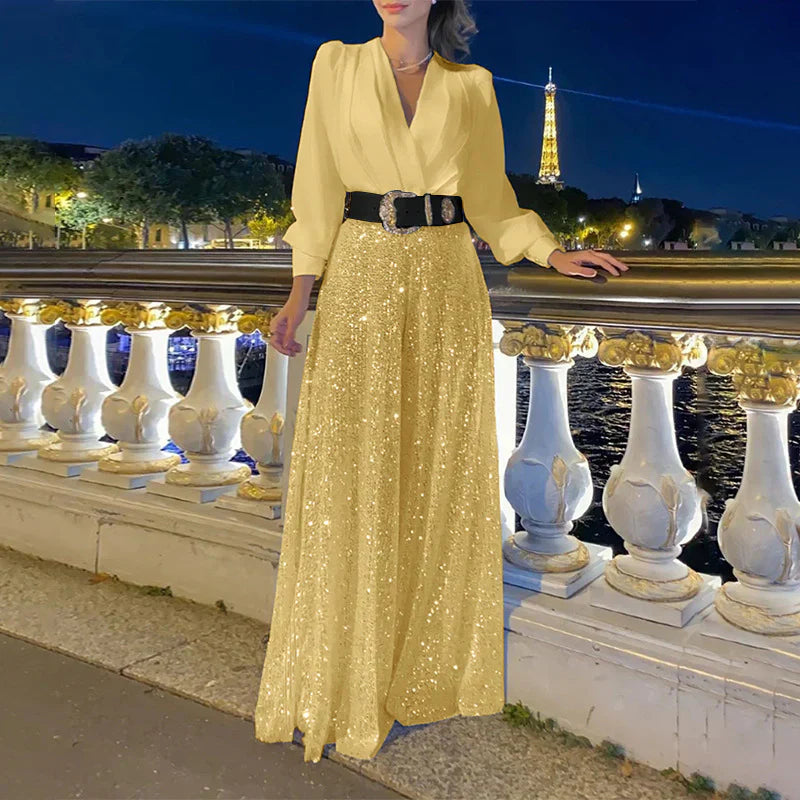Luz® | Women's V-neck top and wide leg pants
