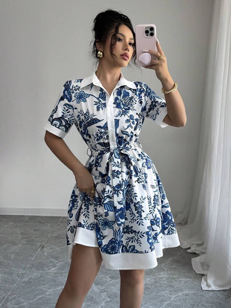 Guadalupe® | Women'S Floral Print Shirt Dress With Belt
