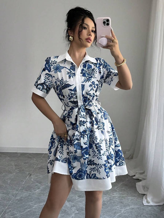 Guadalupe® | Women'S Floral Print Shirt Dress With Belt