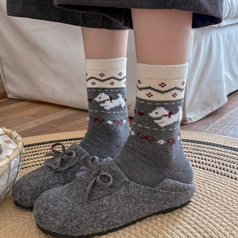 Intarsia Retro Thick Warm Mid Calf Socks