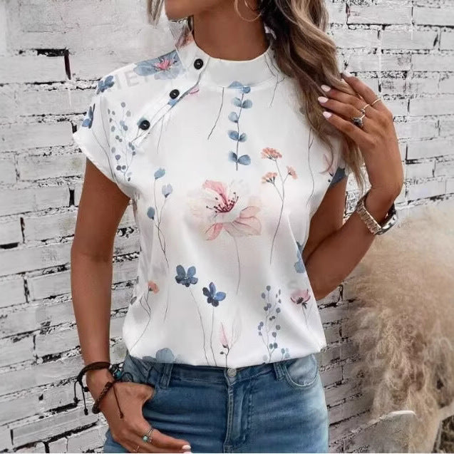 Flavia® | Women'S Blouse With Floral Accents And Button Details