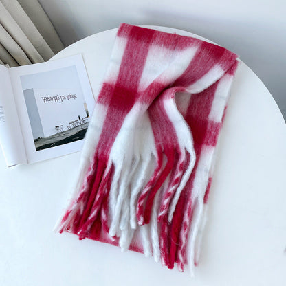Plaid Mohair Blend Scarf
