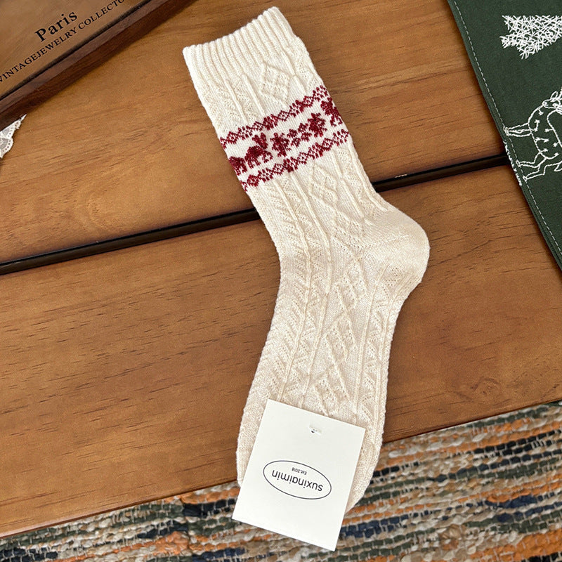 Wool Retro Elk Warm Slouchy Crew Socks