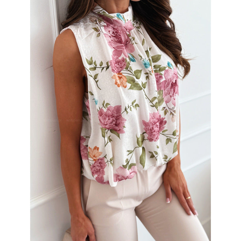 Wilhelmina® | Women'S Floral Pattern Pleated Halter Top Blouse