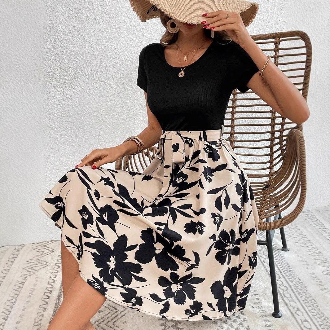 Laura® | Women'S A-Line Dress With Floral Skirt And Waist Belt