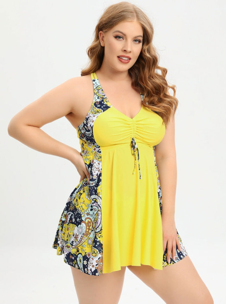 Valerie® | Plus Size V-Neck Swimsuit Dress With Cross Straps