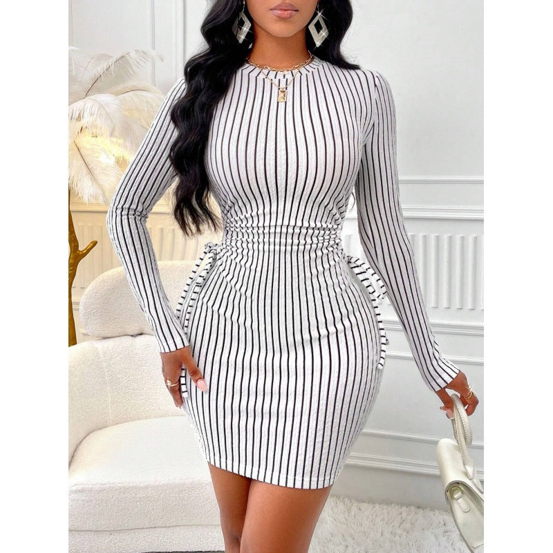 Paula® | Women'S Bodycon Dress With Striped Pattern And Ruffles