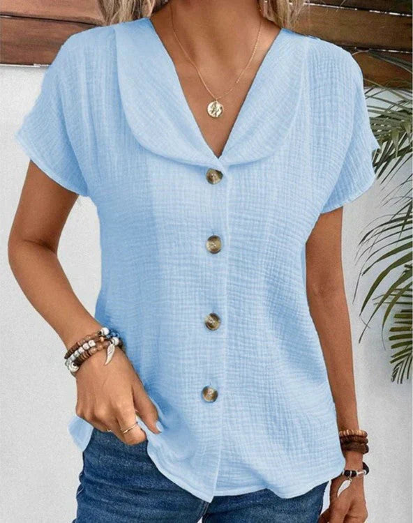Brustin® | Casual Cotton And Linen Women'S Blouse With An Open Collar