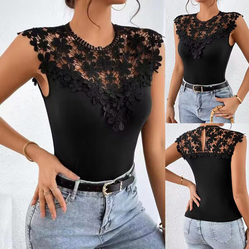 Oriana® | Women'S Bodysuit With Floral Lace Trim