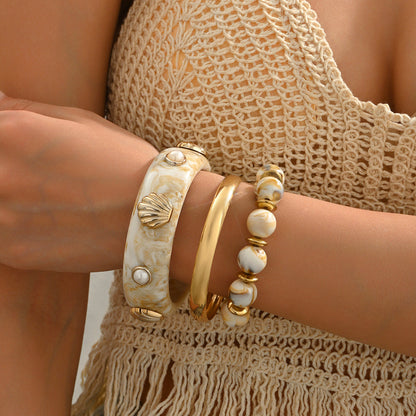 Shell Pearl Resin Bead Boho Layered Bracelet