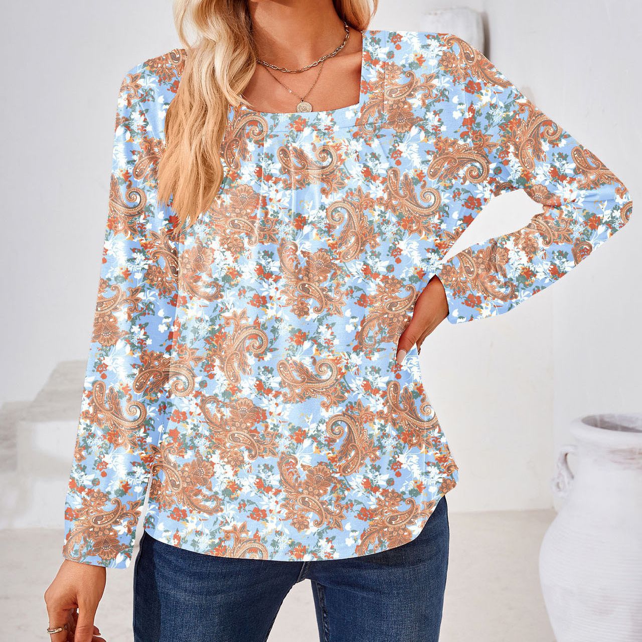 Evelyn® | Women'S Blouse With Floral Jacquard Pattern And Wide Cut