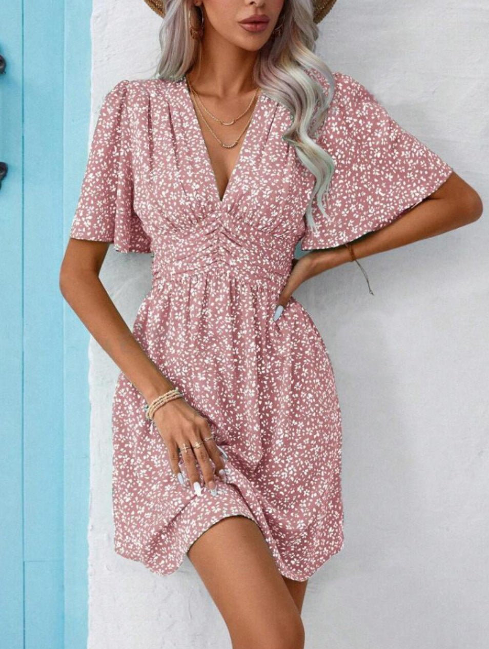 Vania® | Women'S Floral Dress With Chic V-Neck And Voluminous Sleeves