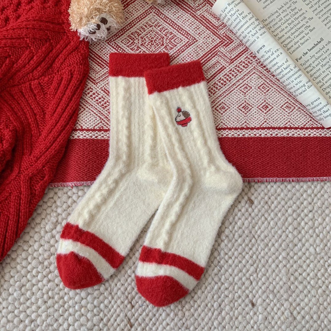 Wool Thick Warm Red Cute Socks