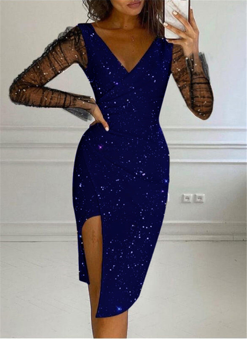 Ofelia® | Women'S Evening Dress With Transparent Sleeves And Glittering Star Motif
