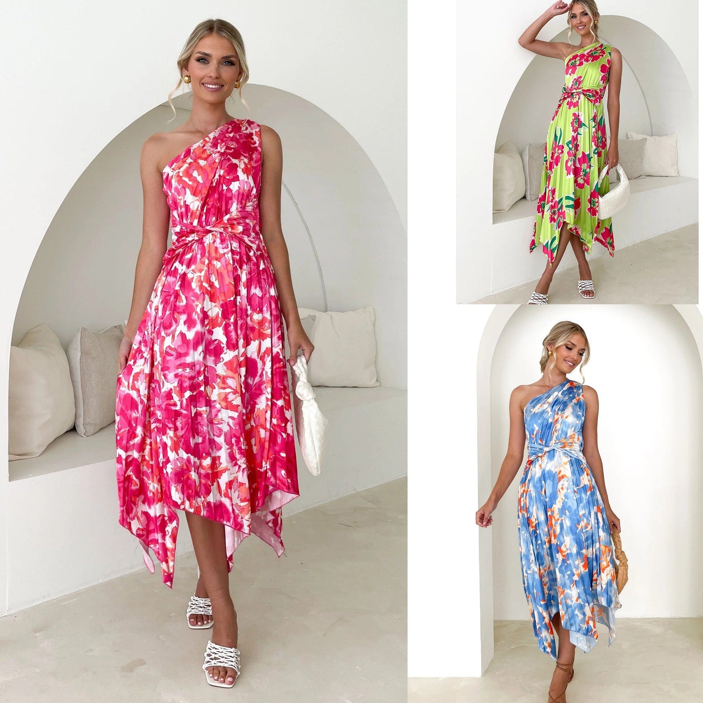 Tatiana® | Women'S Asymmetrical Evening Dress With Floral Design And Waist Belt