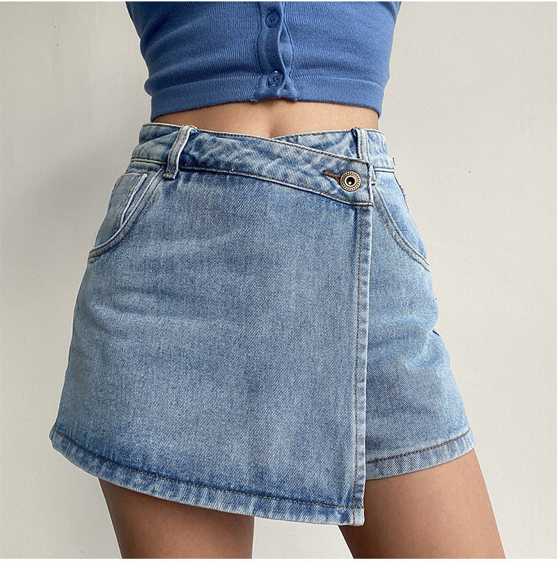 Two In One High Waist A Line Denim Shorts