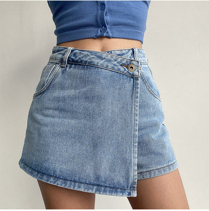 Two In One High Waist A Line Denim Shorts
