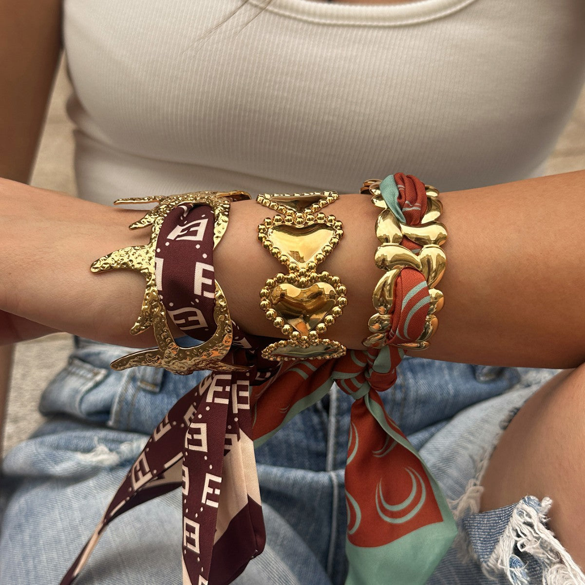 Stainless Steel Starfish Heart Open Bracelet