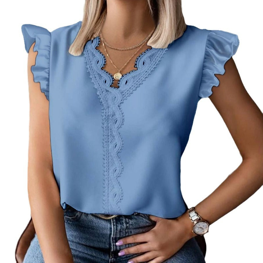 Karen® | Women'S Blouse With Ruffle Hems And Fine Lace Accents