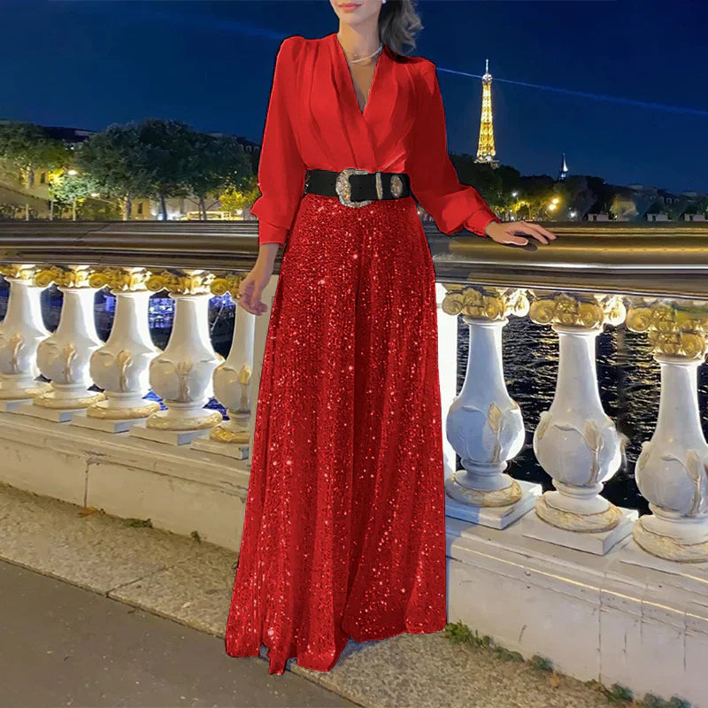 Luz® | Women's V-neck top and wide leg pants