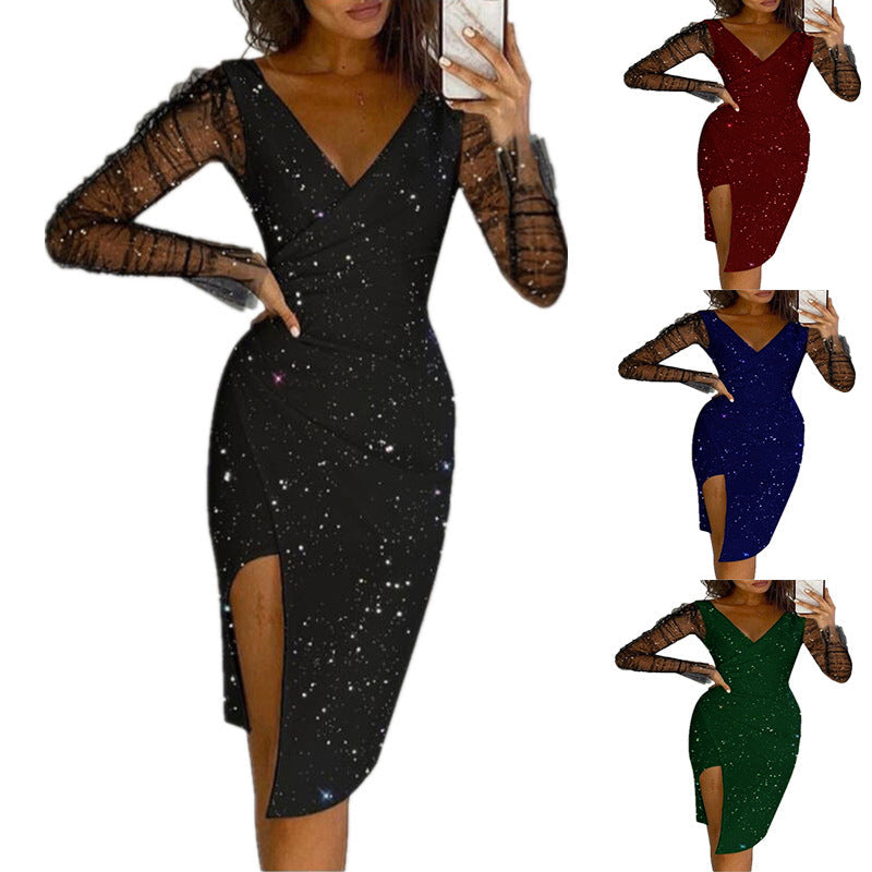 Ofelia® | Women'S Evening Dress With Transparent Sleeves And Glittering Star Motif