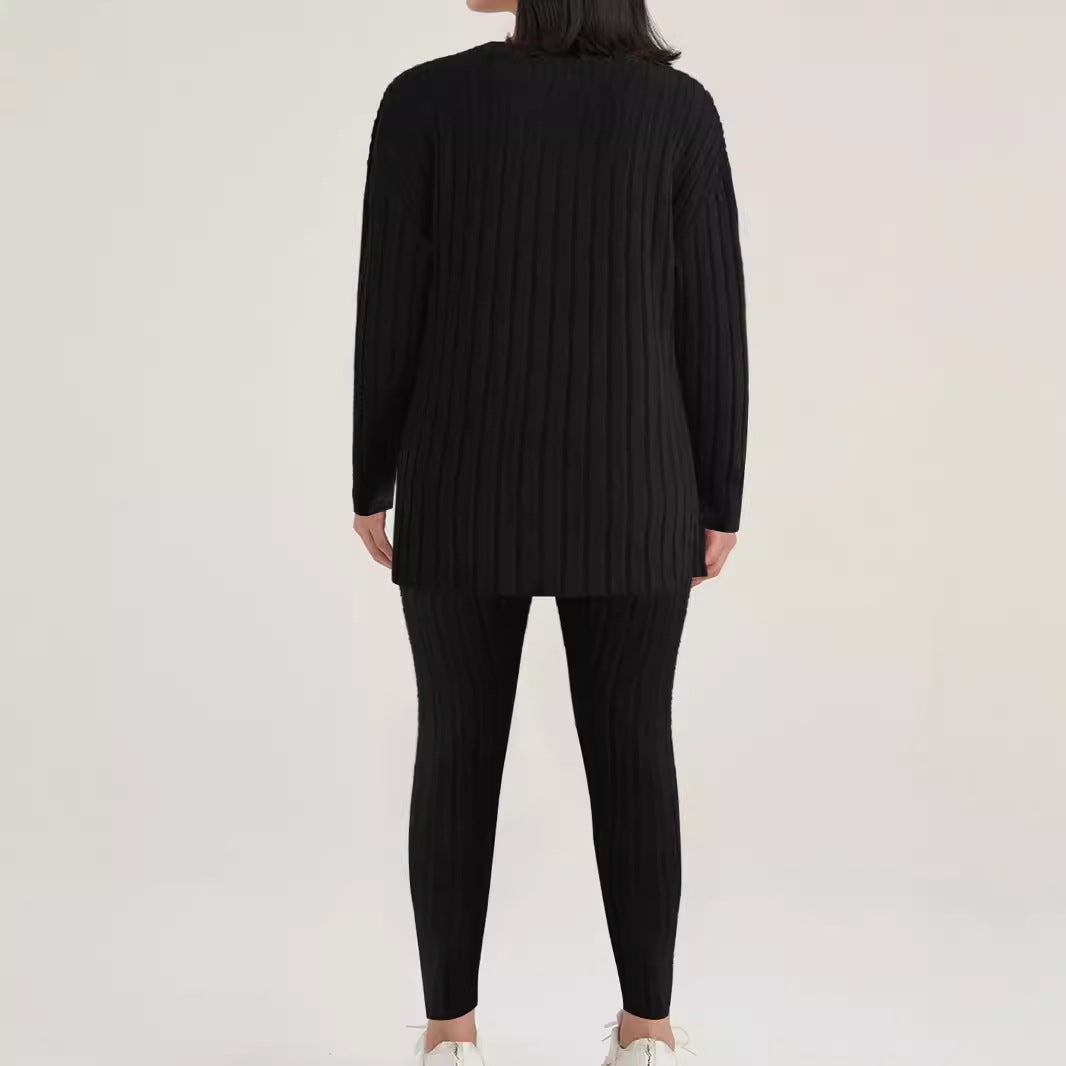 Yadira® | Women'S Comfortable Ribbed Knit Lounge Set With Wide Cut And Long Sleeves