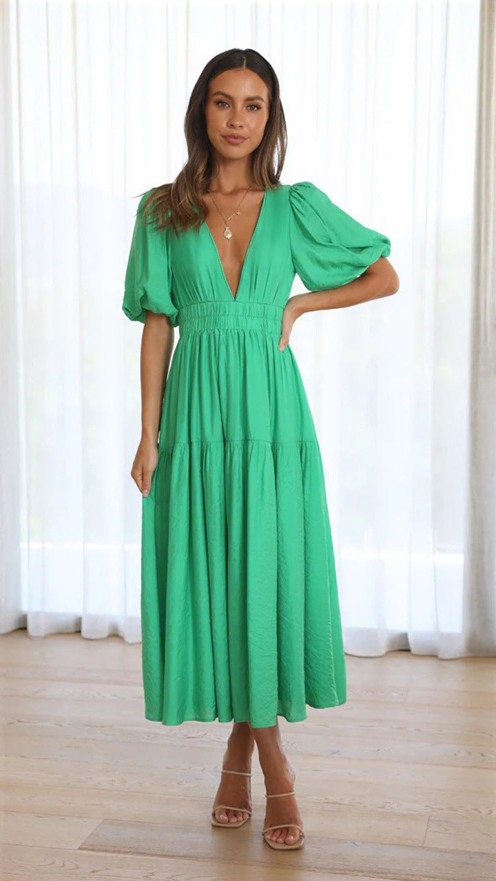 Nancy® | V-Neck Dress With Puff Sleeves