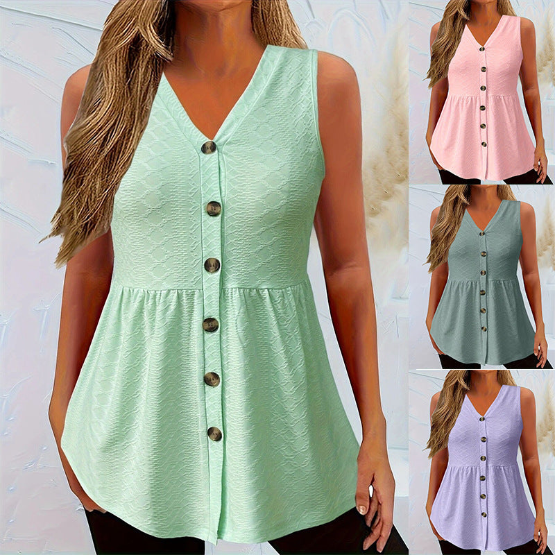 Rocío® | Women'S Sleeveless Blouse Dress With Curved Hem And Button Details